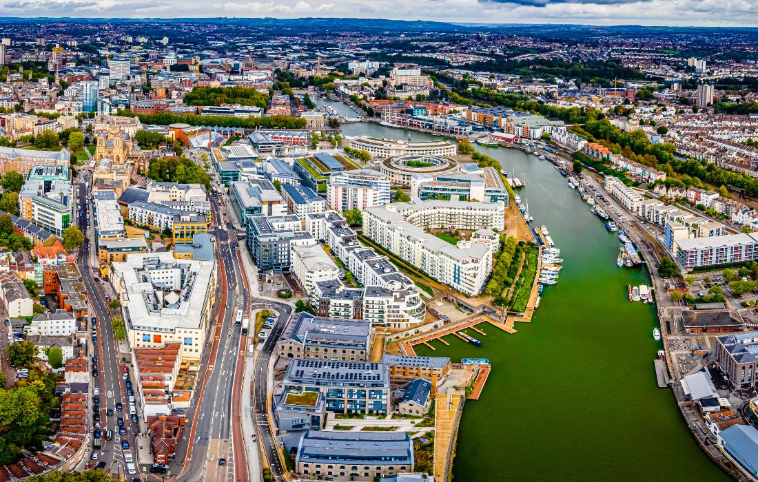 Aerial view of Bristol town centre