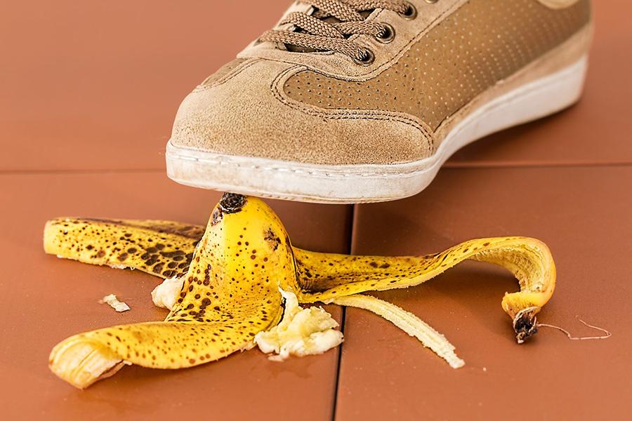 Image of foot just about to step on a banana skin