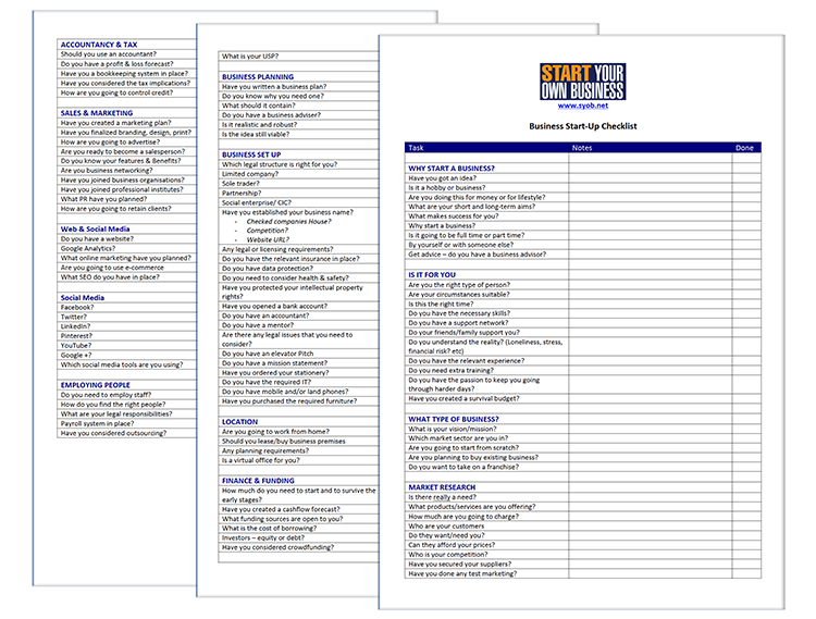 Free Startup checklist